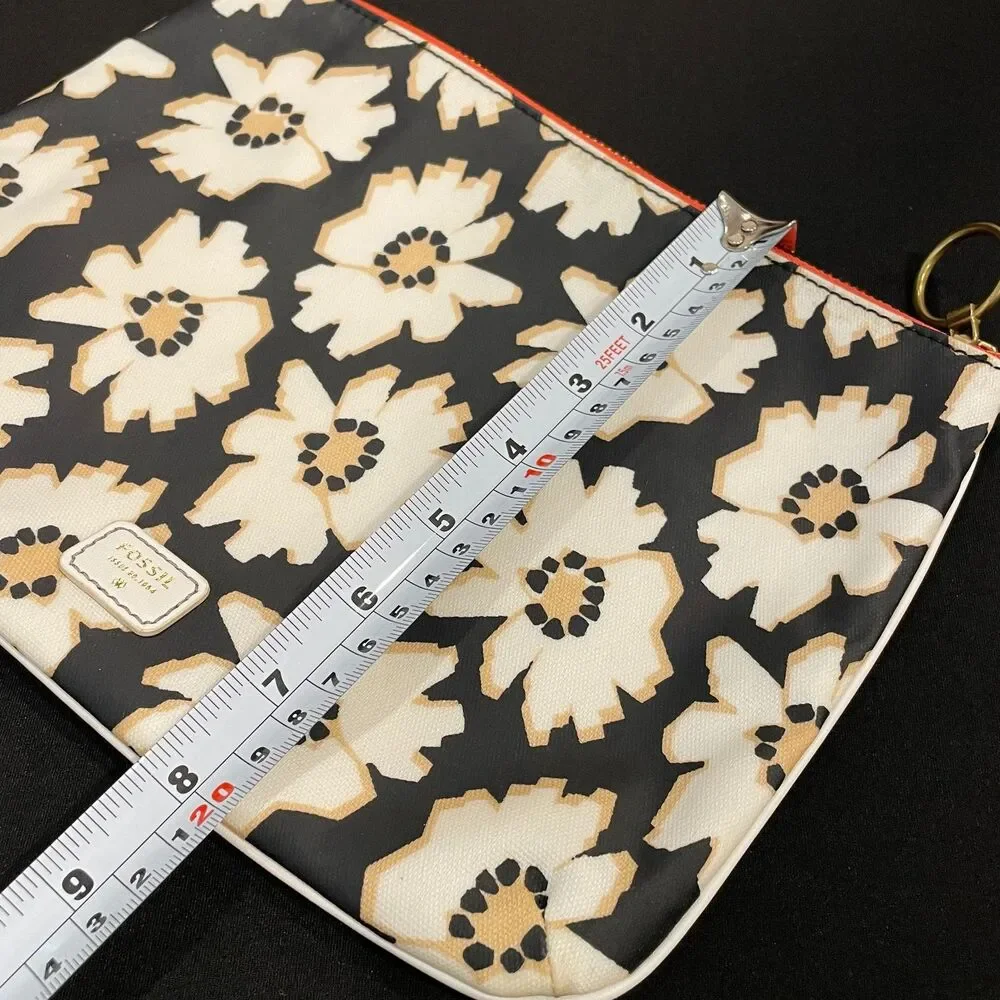 ~ Rare FOSSIL Bag Zip Clutch Daisy Floral Makeup Cosmetics Mod Pattern Pouch
